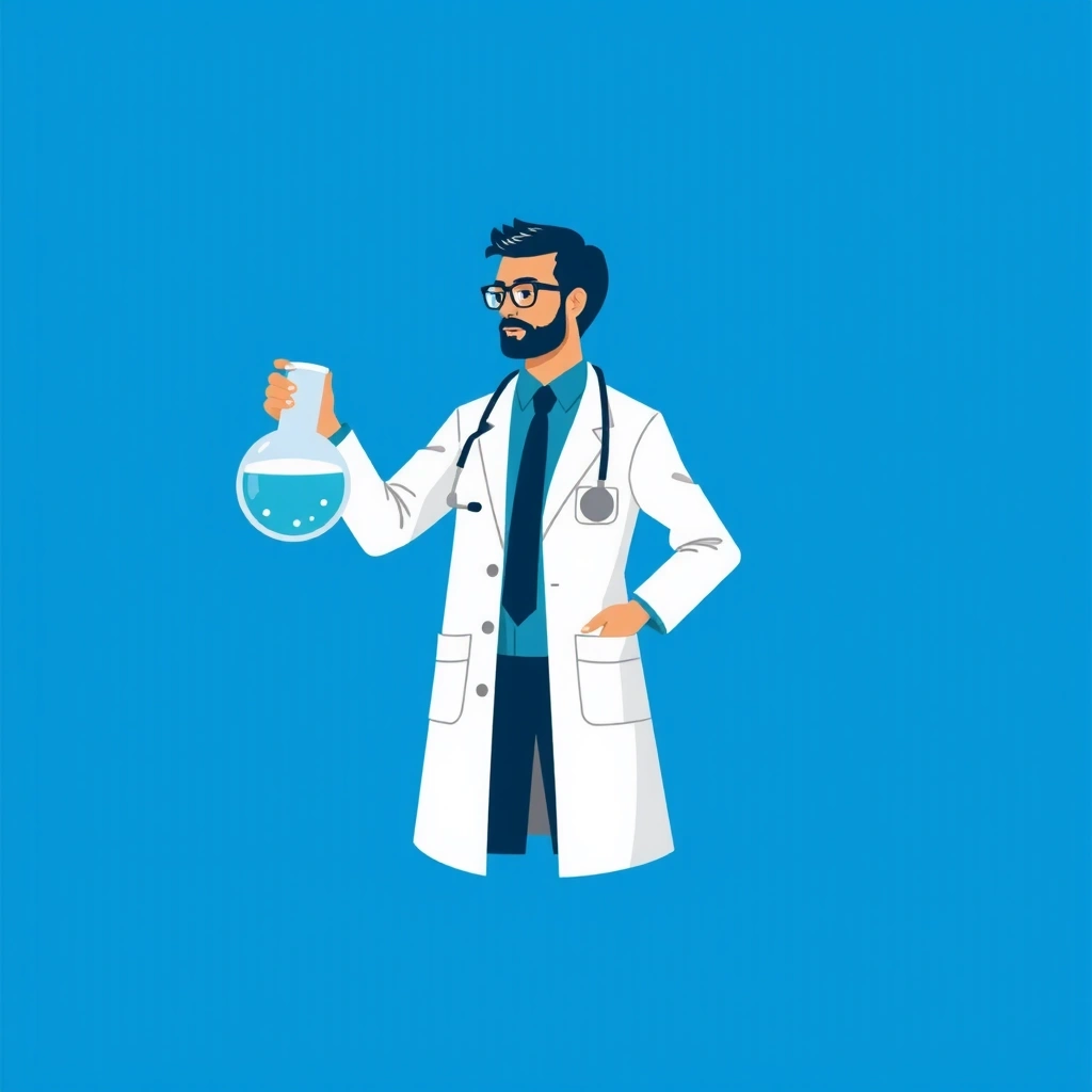 Scientist in a lab coat holding a beaker, symbolizing scientific backing