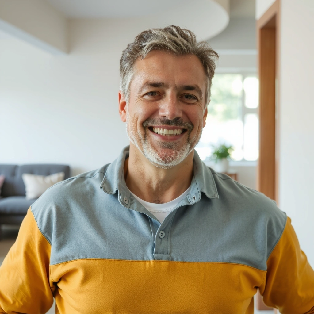 Customer testimonial image: a smiling man in his 50s