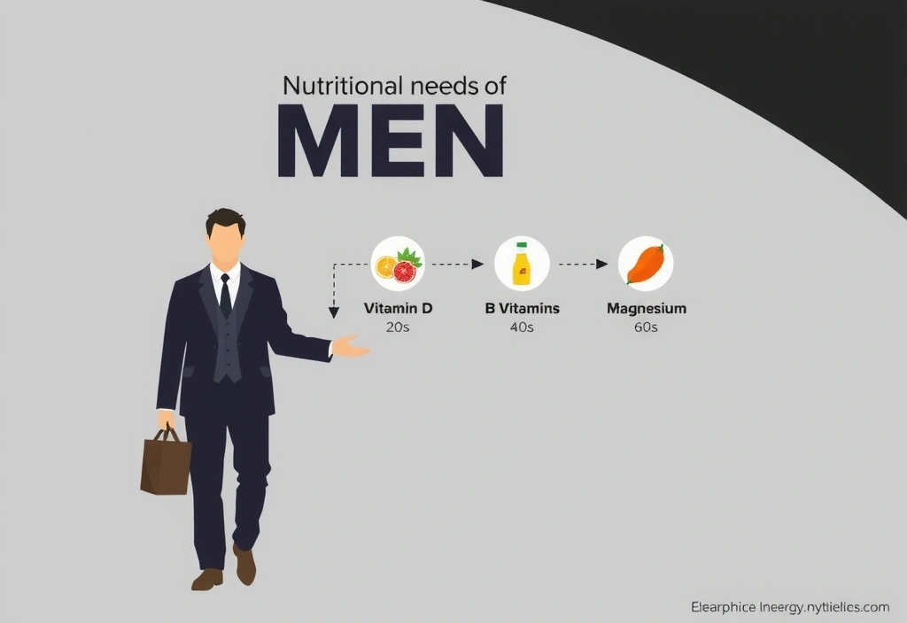 Scientific diagram illustrating men's nutritional needs and key vitamins